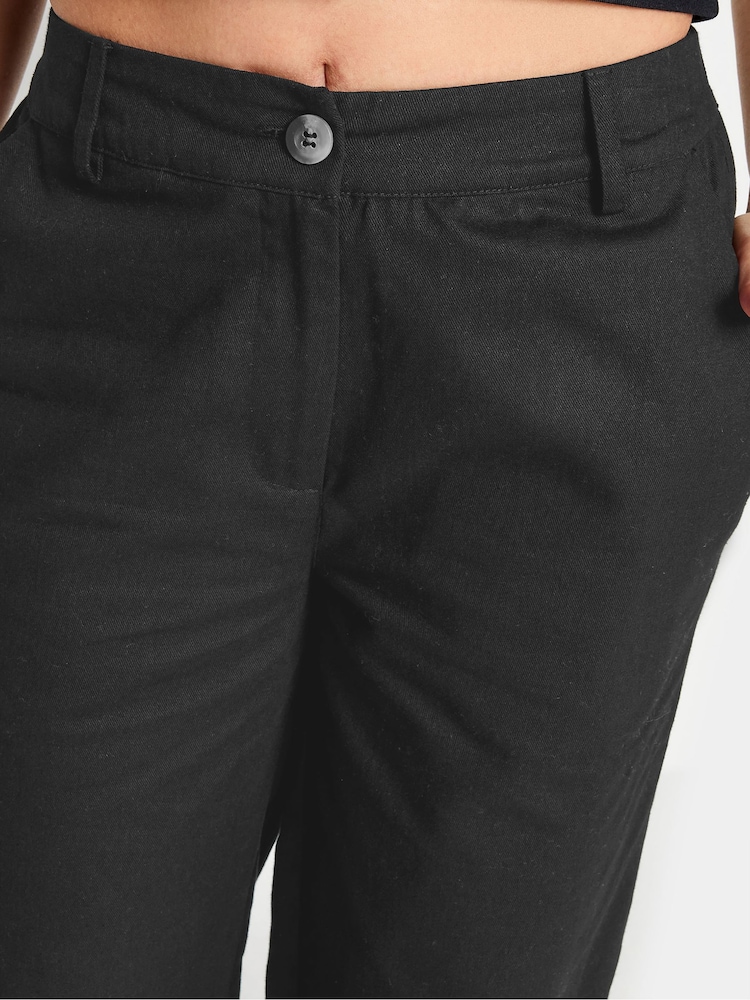 PixieGirl Petite Black Twill Wide Leg 100% Cotton Trousers - Image 4 of 4