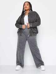 Yours Curve Grey 100% Cotton Wide Leg Joggers - Image 3 of 4