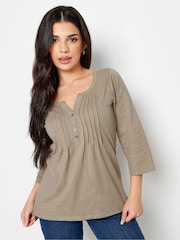 PixieGirl Petite Natural Henley Long Sleeve 100% Cotton Blouses - Image 2 of 5