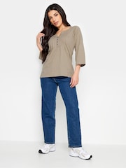 PixieGirl Petite Natural Henley Long Sleeve 100% Cotton Blouses - Image 4 of 5