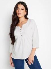 PixieGirl Petite Natural Henley Long Sleeve 100% Cotton Blouses - Image 5 of 5