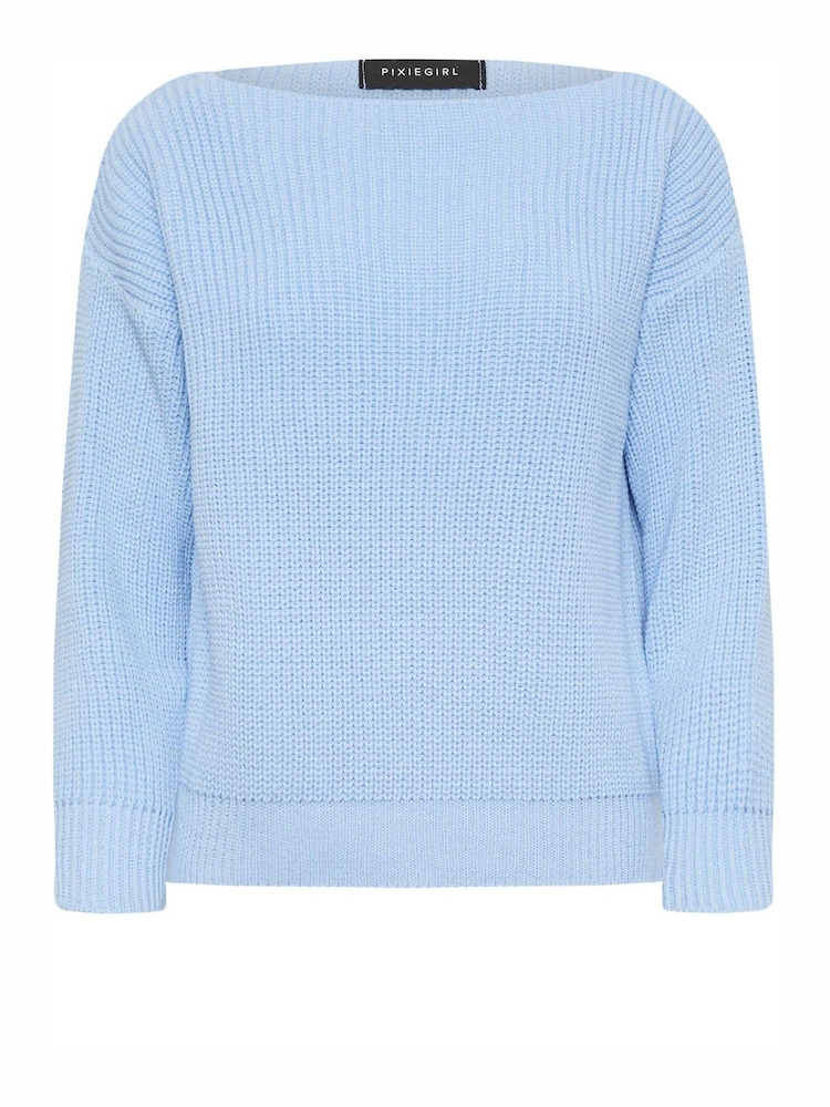 PixieGirl Petite Blue Slash Neck Jumper - Image 5 of 5