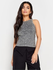 PixieGirl Petite Grey Acid Wash And Black Plain Vest Tops 2 Pack - Image 2 of 8