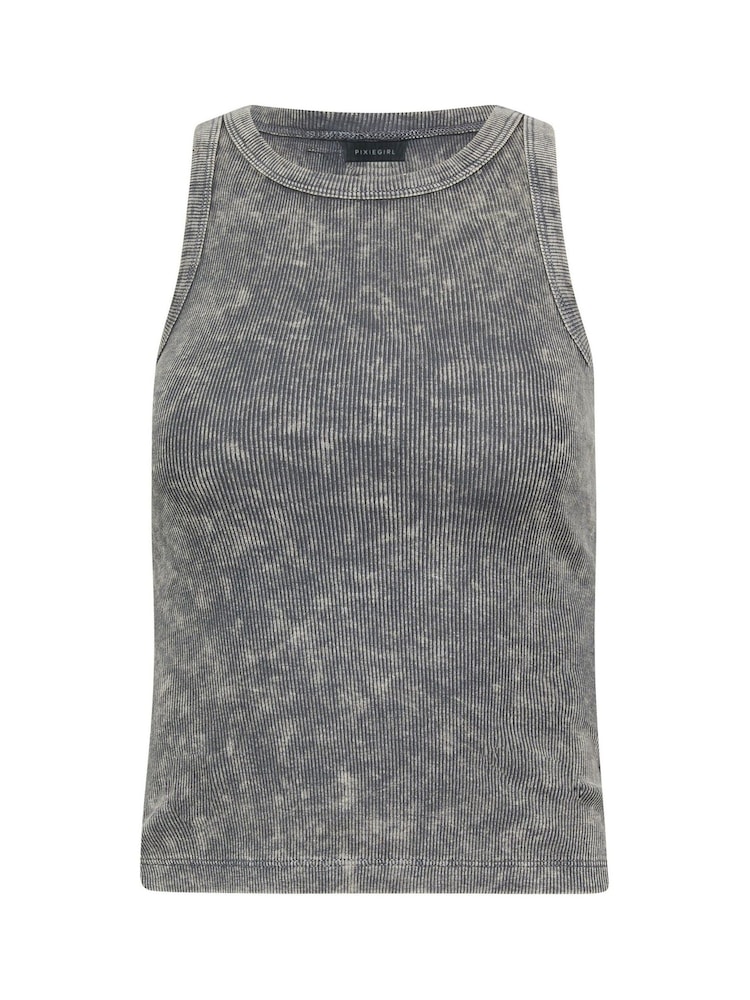 PixieGirl Petite Grey Acid Wash And Black Plain Vest Tops 2 Pack - Image 8 of 8