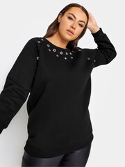 Yours Curve Black Eyelet Detailed Sweatshirt - Image 1 of 4