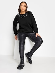 Yours Curve Black Eyelet Detailed Sweatshirt - Image 2 of 4