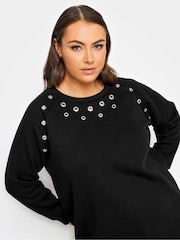 Yours Curve Black Eyelet Detailed Sweatshirt - Image 4 of 4