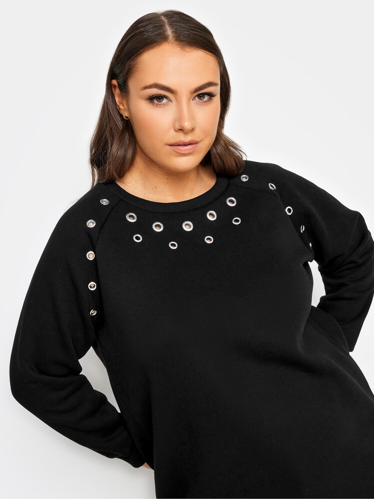 Yours Curve Black Eyelet Detailed Sweatshirt - Image 4 of 4
