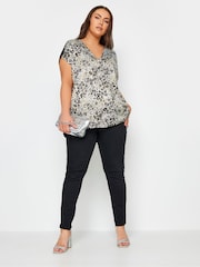 Yours Curve Black Woven Front T-Shirt - Image 2 of 4