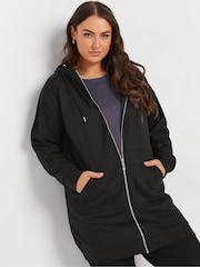 Yours Curve Black Longline Zip Through Hoodie - Image 2 of 4