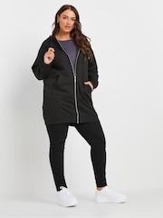 Yours Curve Black Longline Zip Through Hoodie - Image 3 of 4