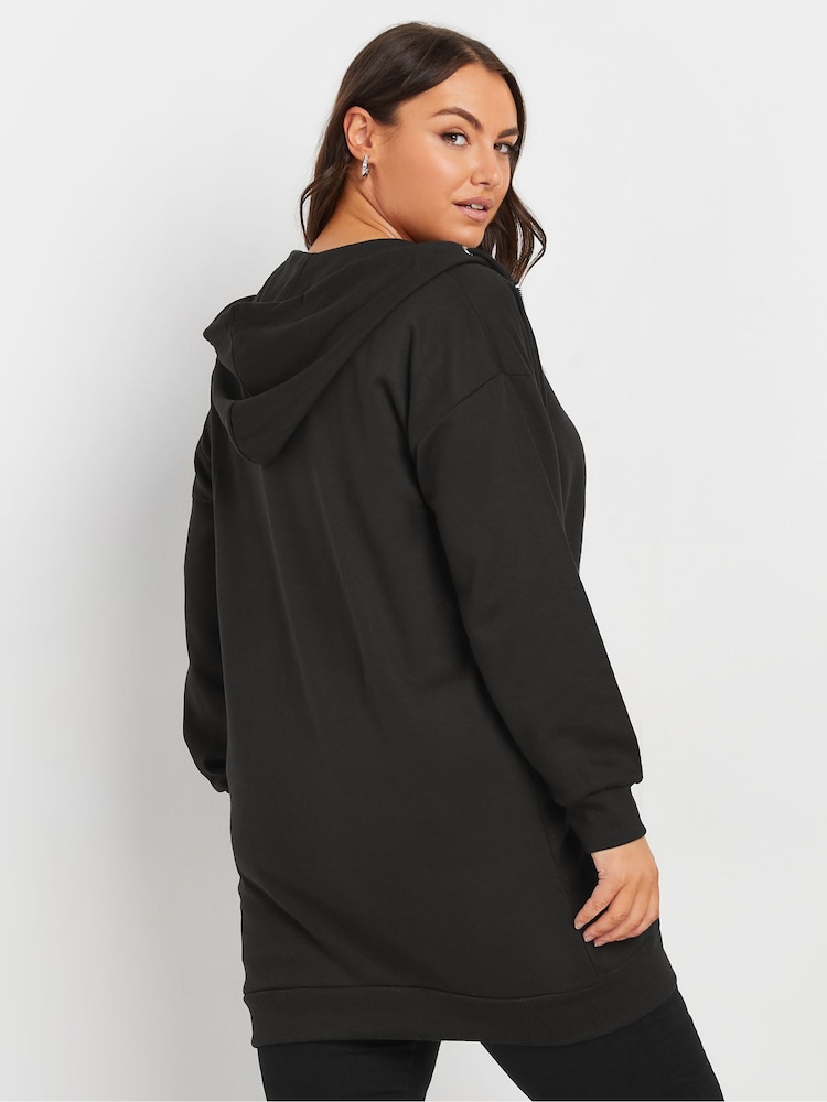 Yours Curve Black Longline Zip Through Hoodie - Image 4 of 4