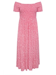 Yours Curve Pink Ditsy Floral Print Shirred Bardot Maxi Dress - Image 5 of 5