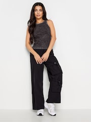 PixieGirl Petite Black/White Acid Wash And Black Plain Vest Tops 2 Pack - Image 4 of 8