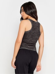 PixieGirl Petite Black/White Acid Wash And Black Plain Vest Tops 2 Pack - Image 5 of 8