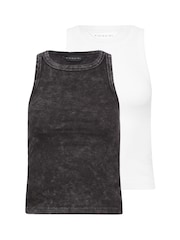PixieGirl Petite Black/White Acid Wash And Black Plain Vest Tops 2 Pack - Image 6 of 8