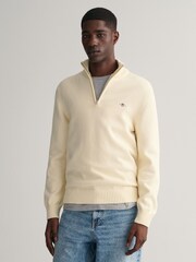 GANT Cream Casual 100% Cotton Quarter Zip Jumper - Image 1 of 6