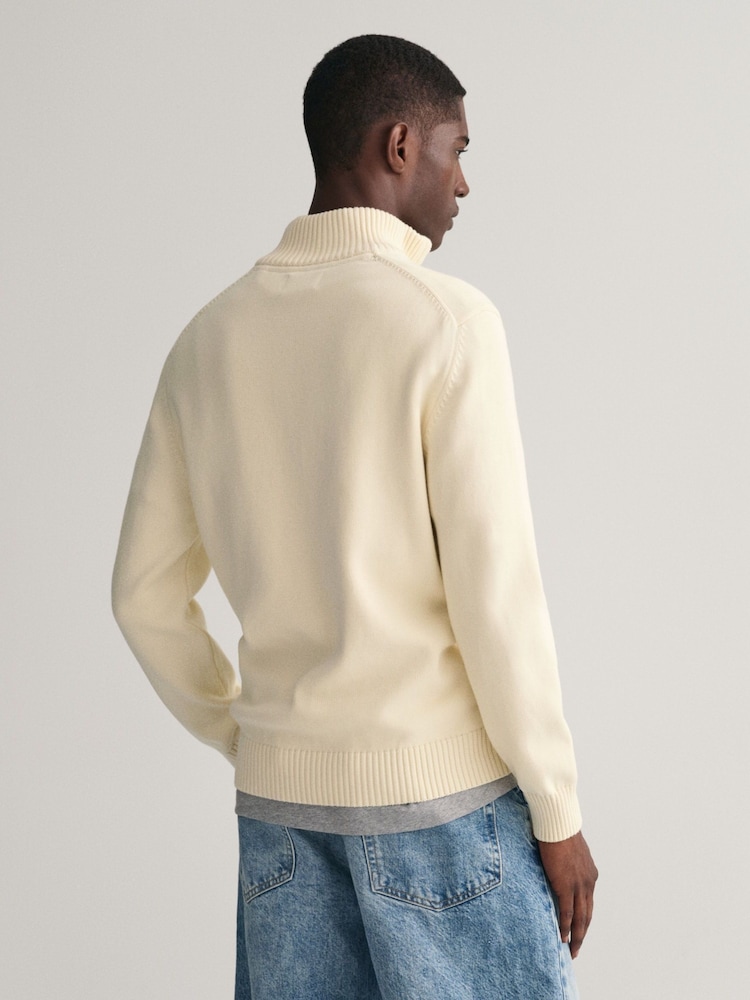 GANT Cream Casual 100% Cotton Quarter Zip Jumper - Image 2 of 6 GANT Cream Casual 100% Cotton Quarter Zip Jumper - Image 2 of 6