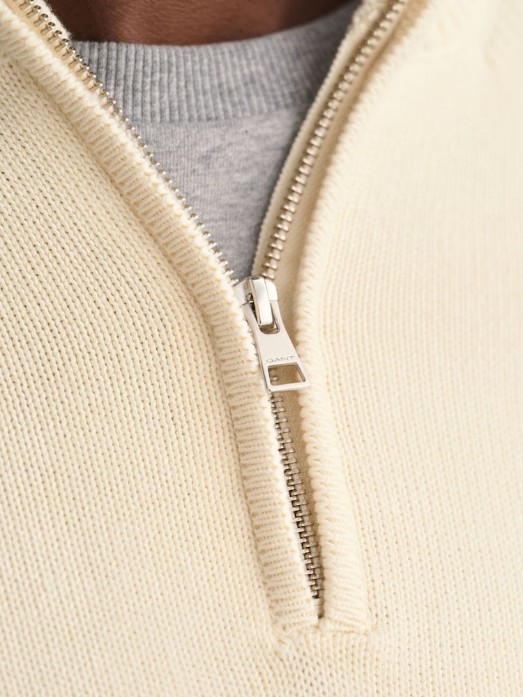 GANT Cream Casual 100% Cotton Quarter Zip Jumper - Image 6 of 6