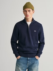 GANT Evening Blue Casual 100% Cotton Quarter Zip Jumper - Image 1 of 5