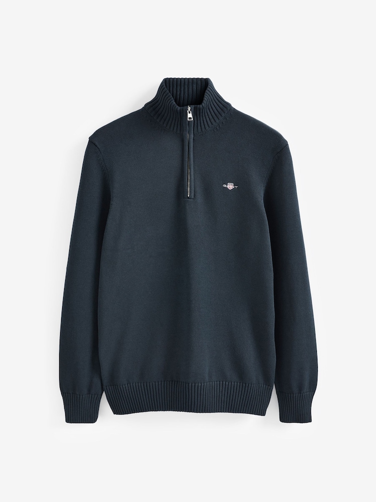 GANT Evening Blue Casual Cotton Quarter Zip Jumper - Image 4 of 4