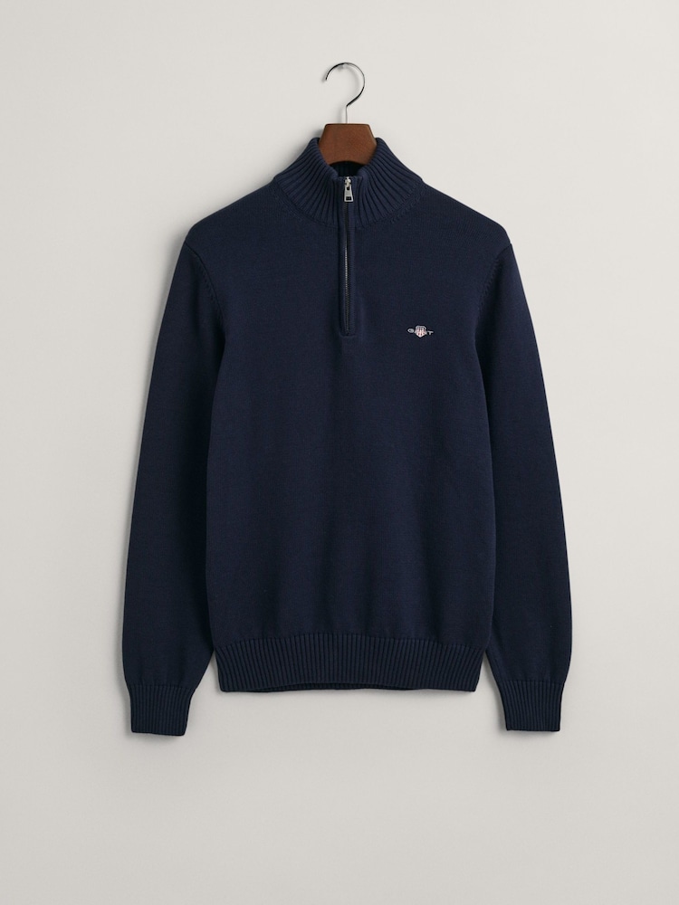 GANT Evening Blue Casual 100% Cotton Quarter Zip Jumper - Image 5 of 5