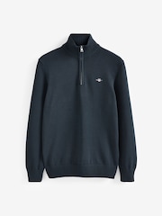 GANT Navy Blue Casual Cotton Quarter Zip Jumper - Image 7 of 7