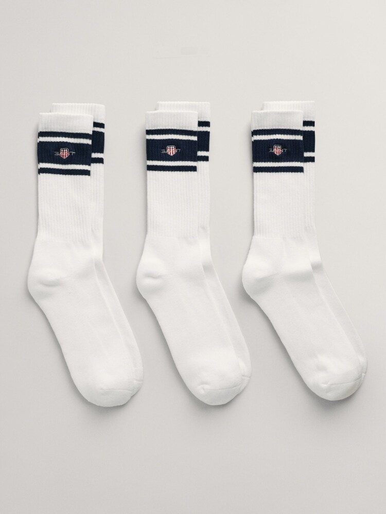 GANT White Shield Logo Sport Socks 3 Pack - Image 1 of 1 GANT White Shield Logo Sport Socks 3 Pack - Image 1 of 1