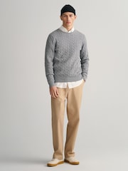 GANT Grey Melange 100% Cotton Cable Crew Neck Jumper - Image 3 of 5
