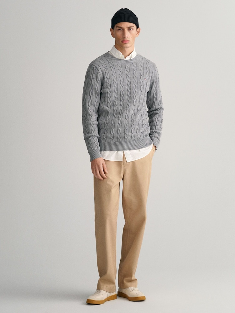 GANT Grey Melange 100% Cotton Cable Crew Neck Jumper - Image 3 of 5