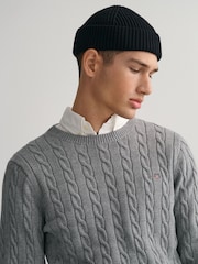 GANT Grey Melange 100% Cotton Cable Crew Neck Jumper - Image 4 of 5