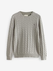 GANT Grey Melange 100% Cotton Cable Crew Neck Jumper - Image 5 of 5