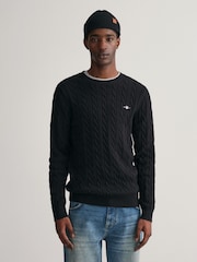 GANT Black 100% Cotton Cable Crew Neck Jumper - Image 1 of 5