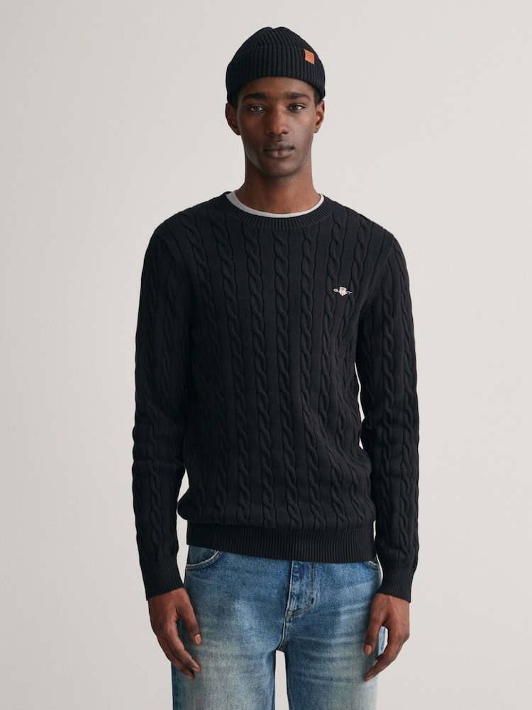 GANT Black 100% Cotton Cable Crew Neck Jumper - Image 1 of 5