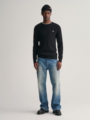 GANT Black 100% Cotton Cable Crew Neck Jumper - Image 3 of 5