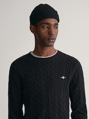 GANT Black 100% Cotton Cable Crew Neck Jumper - Image 4 of 5