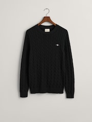 GANT Black 100% Cotton Cable Crew Neck Jumper - Image 5 of 5
