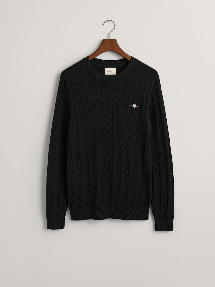 GANT Black 100% Cotton Cable Crew Neck Jumper - Image 5 of 5