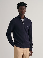 modra - GANT 100% Cotton Pique Zip pletena jopa - Slika 1 iz 4