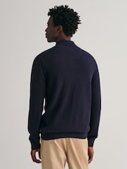 modra - GANT 100% Cotton Pique Zip pletena jopa - Slika 2 iz 4