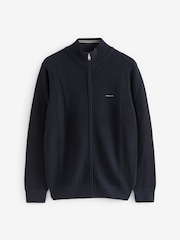 modra - GANT 100% Cotton Pique Zip pletena jopa - Slika 3 iz 4