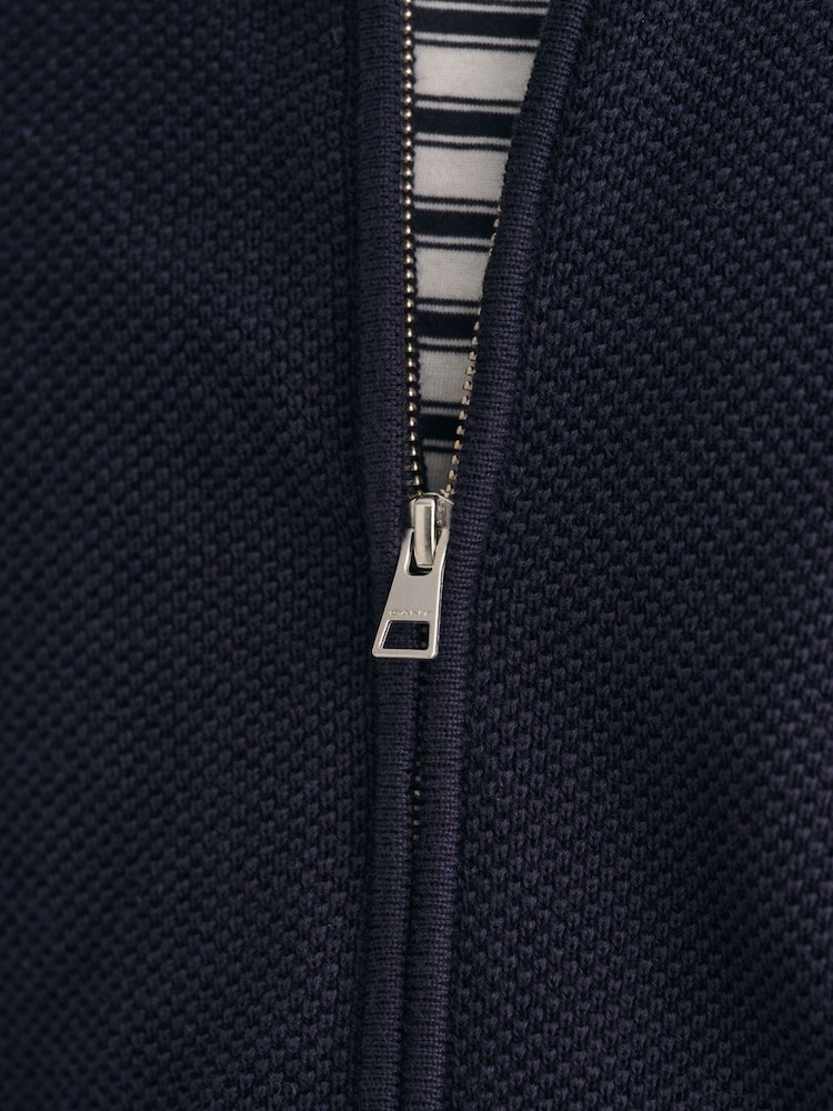modra - GANT 100% Cotton Pique Zip pletena jopa - Slika 4 iz 4