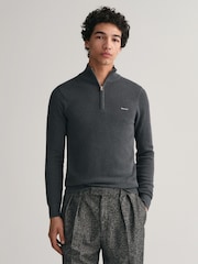 GANT Antracite Grey Melange 100% Cotton Pique Quarter Zip Jumper - Image 1 of 5