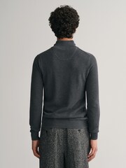 GANT Antracite Grey Melange 100% Cotton Pique Quarter Zip Jumper - Image 2 of 5