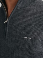 GANT Antracite Grey Melange 100% Cotton Pique Quarter Zip Jumper - Image 4 of 5