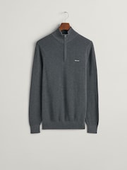 GANT Antracite Grey Melange 100% Cotton Pique Quarter Zip Jumper - Image 5 of 5