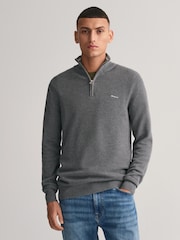 Gris oscuro melange - GANT 100% Cotton Pique Quarter Zip Jumper - Imagen 1 de 5