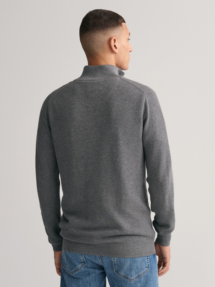 Gris oscuro melange - GANT 100% Cotton Pique Quarter Zip Jumper - Imagen 2 de 5