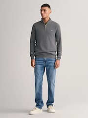 Gris oscuro melange - GANT 100% Cotton Pique Quarter Zip Jumper - Imagen 3 de 5