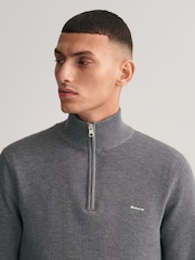 Gris oscuro melange - GANT 100% Cotton Pique Quarter Zip Jumper - Imagen 4 de 5